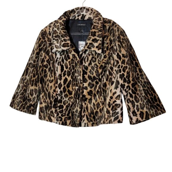 Lane Bryant Leopard Short Jacket 3/4 Sleeve Tan Black Plus Size 24 Chic Edgy - Picture 6 of 14